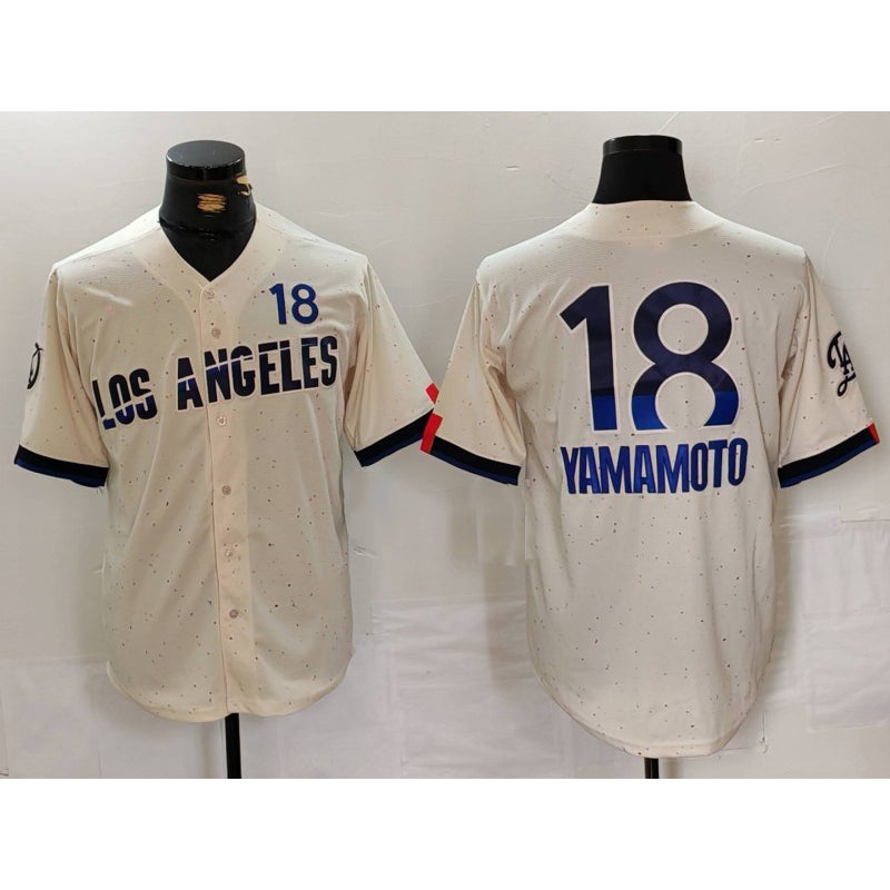Rebec Los Angeles Dodgers #18 Yoshinobu Yamamoto Cream  2024 City Connect Limited Jersey