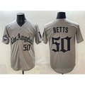 Rebec Los Angeles Dodgers #50 Mookie Betts Grey  LA Gothic Style With 2025 World Series Champions Patch Limited Stitched Jersey