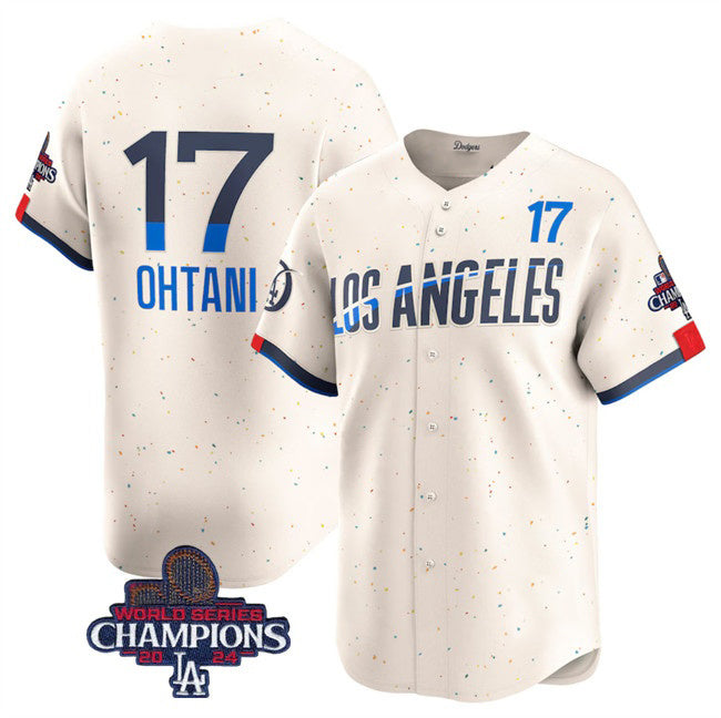 Rebec Los Angeles Dodgers #17 Shohei Ohtani Cream  2024 World Series Champions City Connect Limited Stitched Jersey