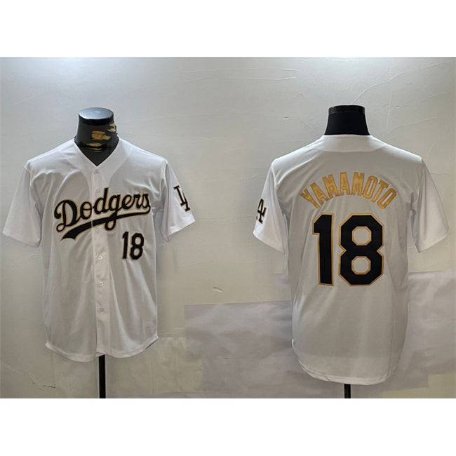 Rebec Los Angeles Dodgers #18 Yoshinobu Yamamoto White Gold  Home Limited Stitched Jersey 2