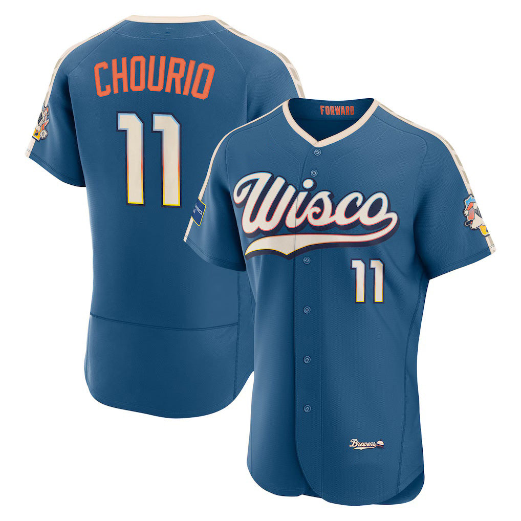 Rebec Milwaukee Brewers #11 Jackson Chourio Mineral Blue  2026 City Connect Authentic Sponsor Patch Jersey