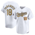 Rebec Los Angeles Dodgers #18 Yoshinobu Yamamoto White  2025 Gold Collection Limited Stitched Jersey