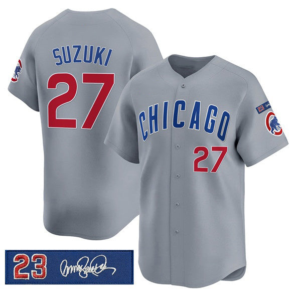 Rebec Chicago Cubs #27 Seiya Suzuki Gray  'Ryne Sandberg Tribute' Vapor Limited V3 Stitched Jersey