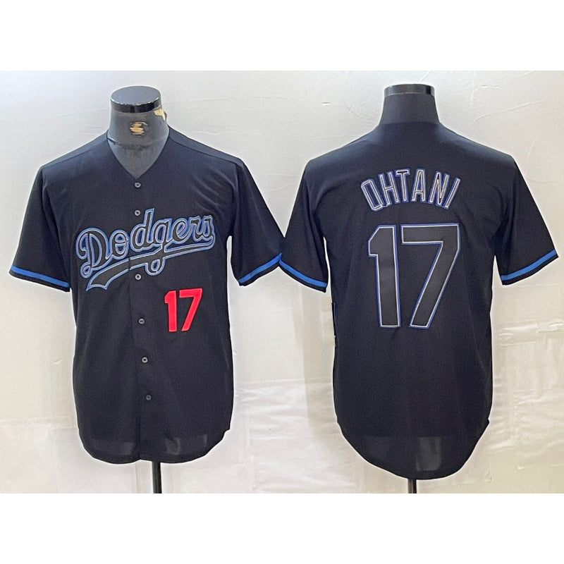 Rebec Los Angeles Dodgers #17 Shohei Ohtani Number Lights Out Black  Fashion Stitched Cool Base Jersey