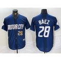 Rebec Detroit Tigers #28 Javier Baez Number 2024 Navy  City Connect Cool Base Limited Stitched Jersey 2