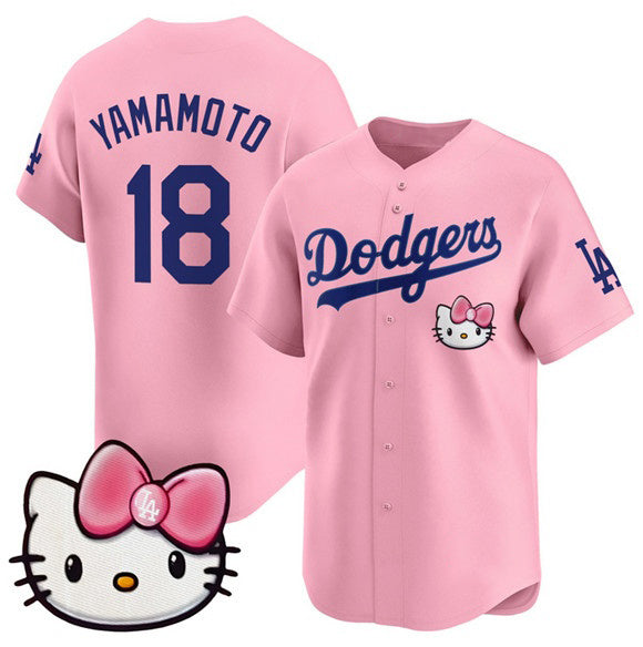 Rebec Los Angeles Dodgers #18 Yoshinobu Yamamoto Pink  2025 Hello Kitty Vapor Limited Stitched Jersey