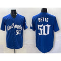 Rebec Los Angeles Dodgers #50 Mookie Betts Blue  2025 LA Gothic Style With Fernando Patch Vapor Premier Limited Stitched Jersey