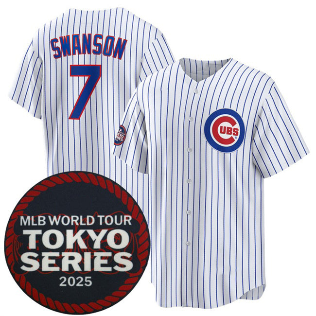 Rebec Chicago Cubs #7 Dansby Swanson White  2025 World Tour Tokyo Series Home Stitched Jersey