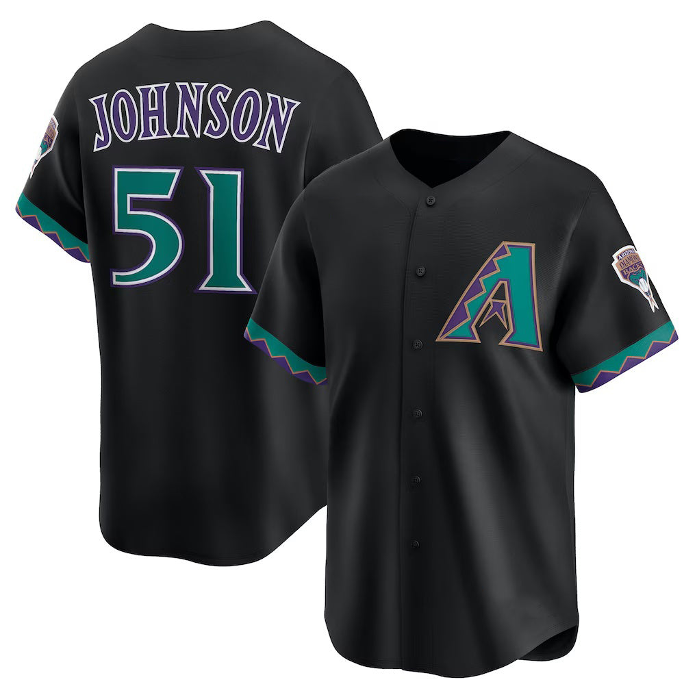 Rebec Arizona Diamondbacks #51 Randy Johnson Black  Throwback Cooperstown Collection Limited Jersey