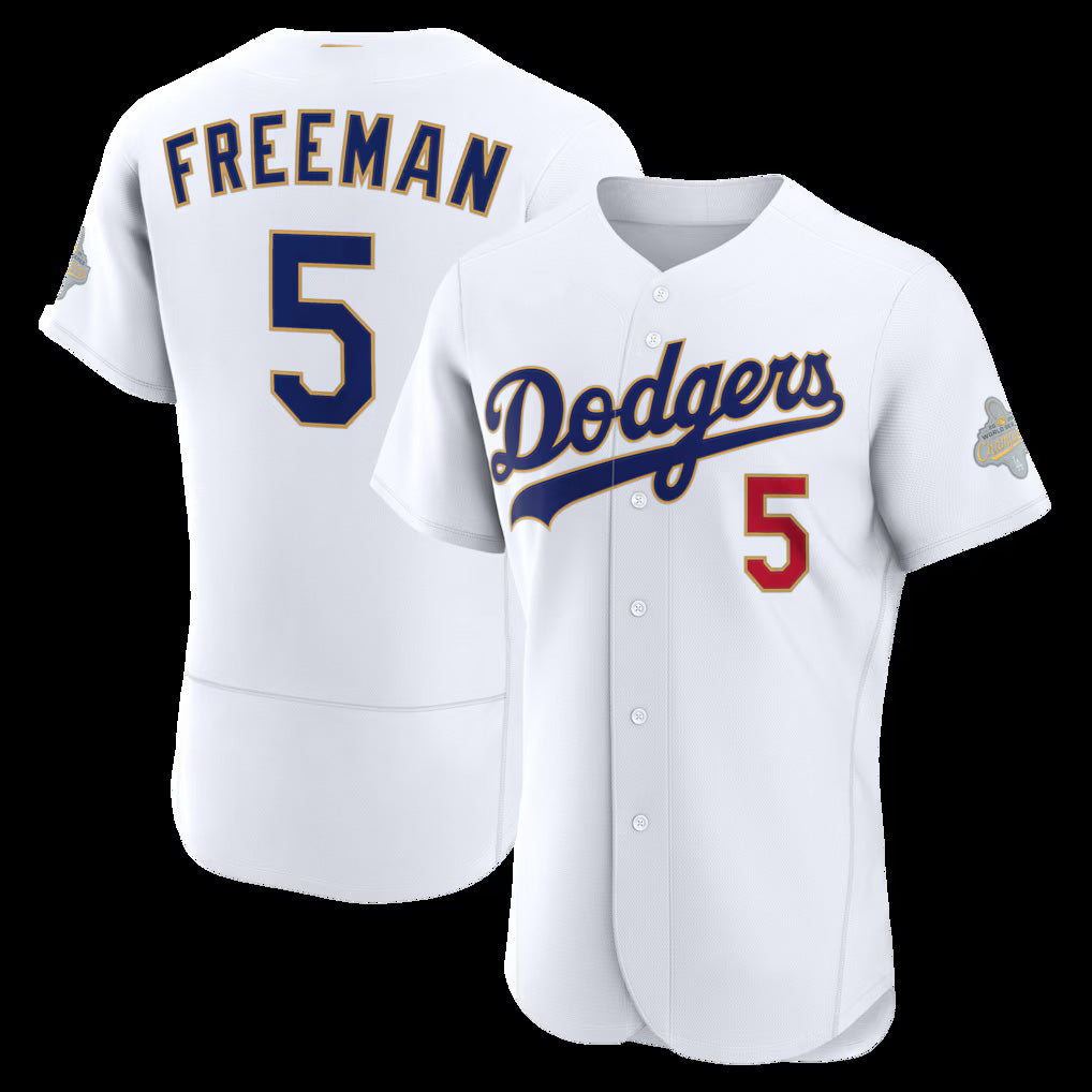 Rebec Los Angeles Dodgers #5 Freddie Freeman White  2026 Gold Collection Authentic Jersey