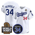 Rebec Los Angeles Dodgers #34 Toro Valenzuela White  2024 World Series With Fernando Memorial Patch Limited Stitched Jersey