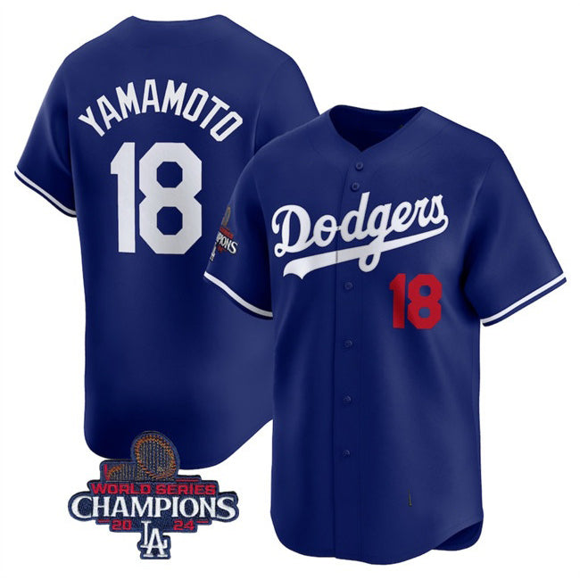 Rebec Los Angeles Dodgers #18 Yoshinobu Yamamoto Royal  2024 World Series Champions Alternate Limited Stitched Jersey
