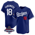 Rebec Los Angeles Dodgers #18 Yoshinobu Yamamoto Royal  2024 World Series Champions Alternate Limited Stitched Jersey