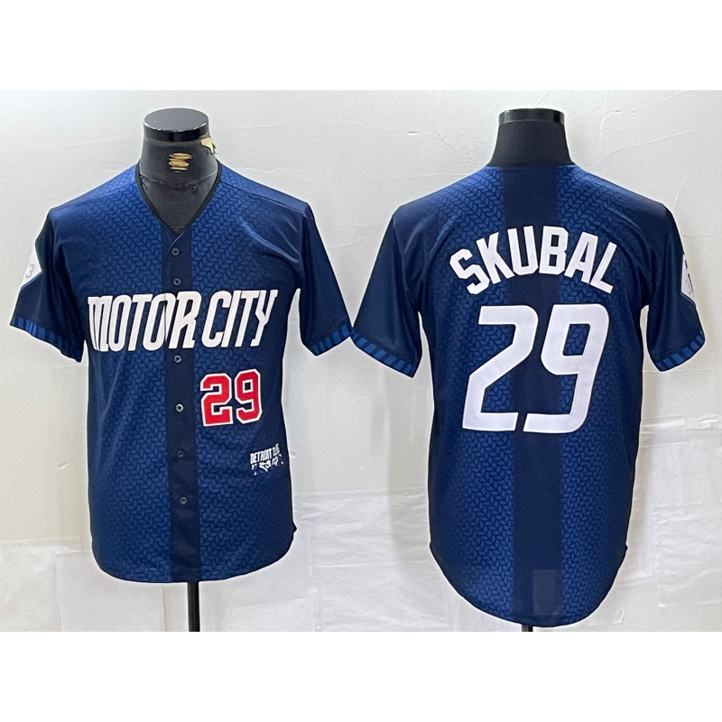 Rebec Detroit Tigers #29 Tarik Skubal Number 2024 Navy  City Connect Cool Base Limited Stitched Jersey