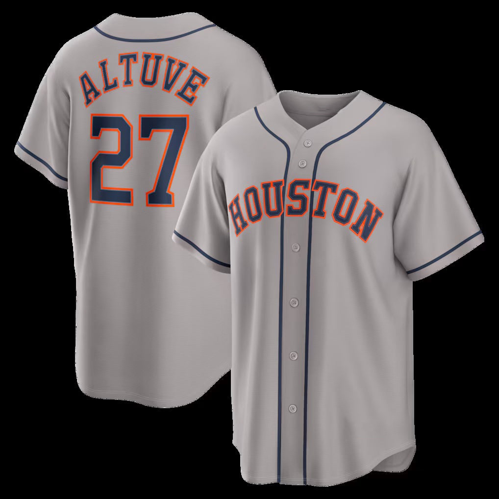 Rebec Houston Astros #27 Jose Altuve Gray  Road Replica Jersey