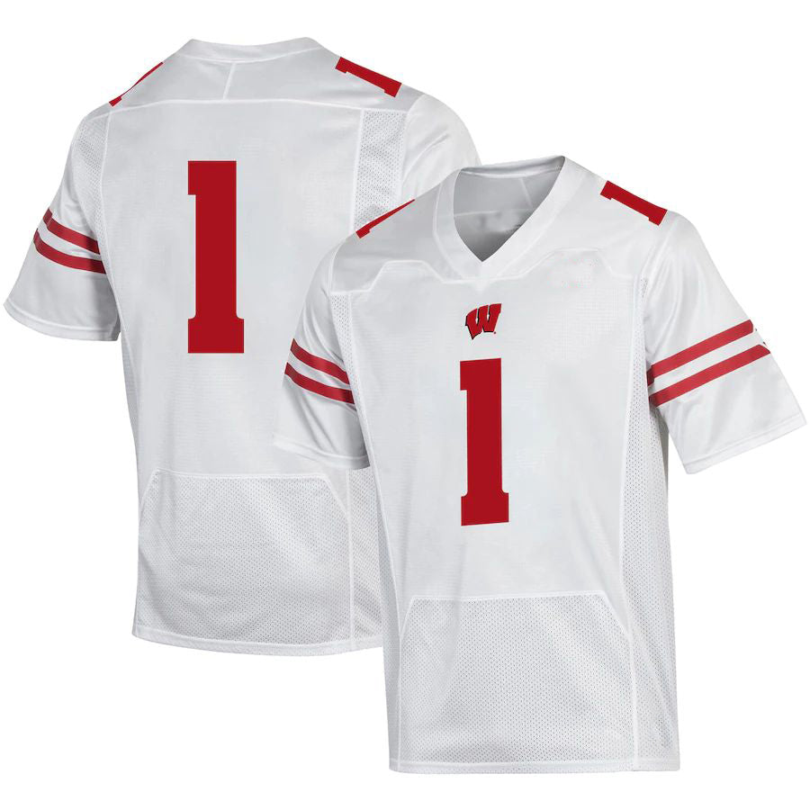Rebec #1 W.Badgers Under Armour Premier Football Jersey White Stitched American College Jerseys