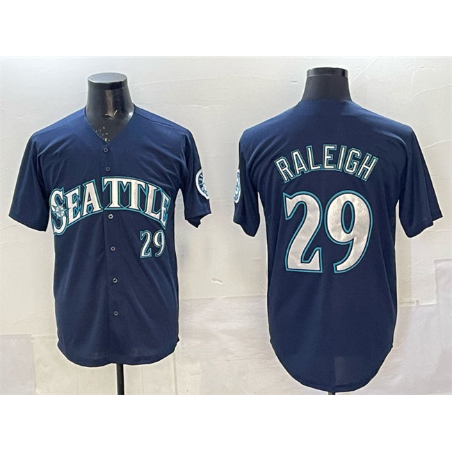 Rebec Seattle Mariners #29 Cal Raleigh Navy  Limited Stitched jersey