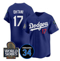 Rebec Los Angeles Dodgers #17 Shohei Ohtani Royal  2024 World Series With Fernando Memorial Patch Limited Stitched Jersey