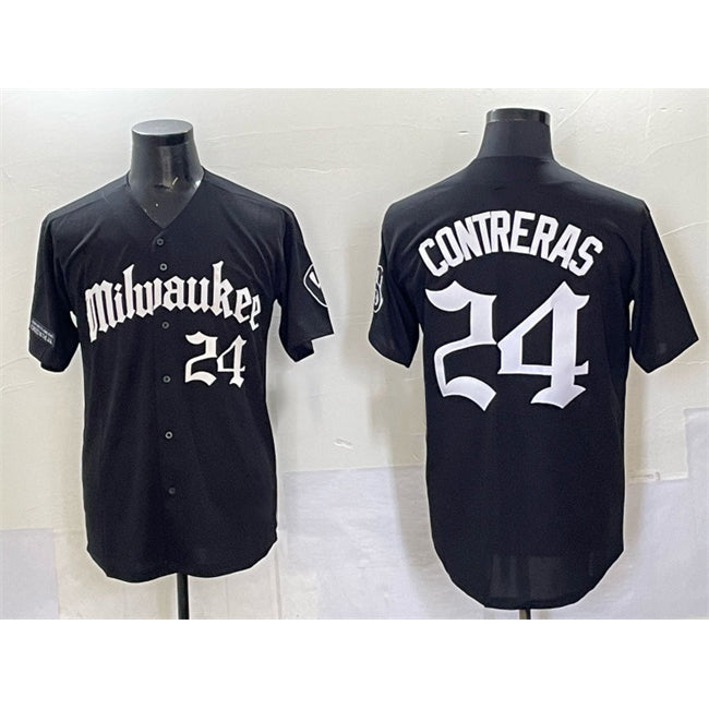 Rebec Milwaukee Brewers #24 William Contreras Black  'Gothic 414 Shadows Edition' Vapor Premier Limited Stitched Jersey
