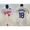 Rebec Los Angeles Dodgers #18 Yoshinobu Yamamoto White  Pink 2025 World Series Vin & Kobe Patch Limited Stitched Jersey