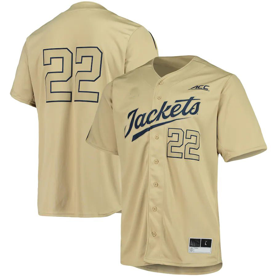 Rebec #22 GATech Yellow Jackets Button-Up Baseball Jersey Gold Stitched American College Jerseys