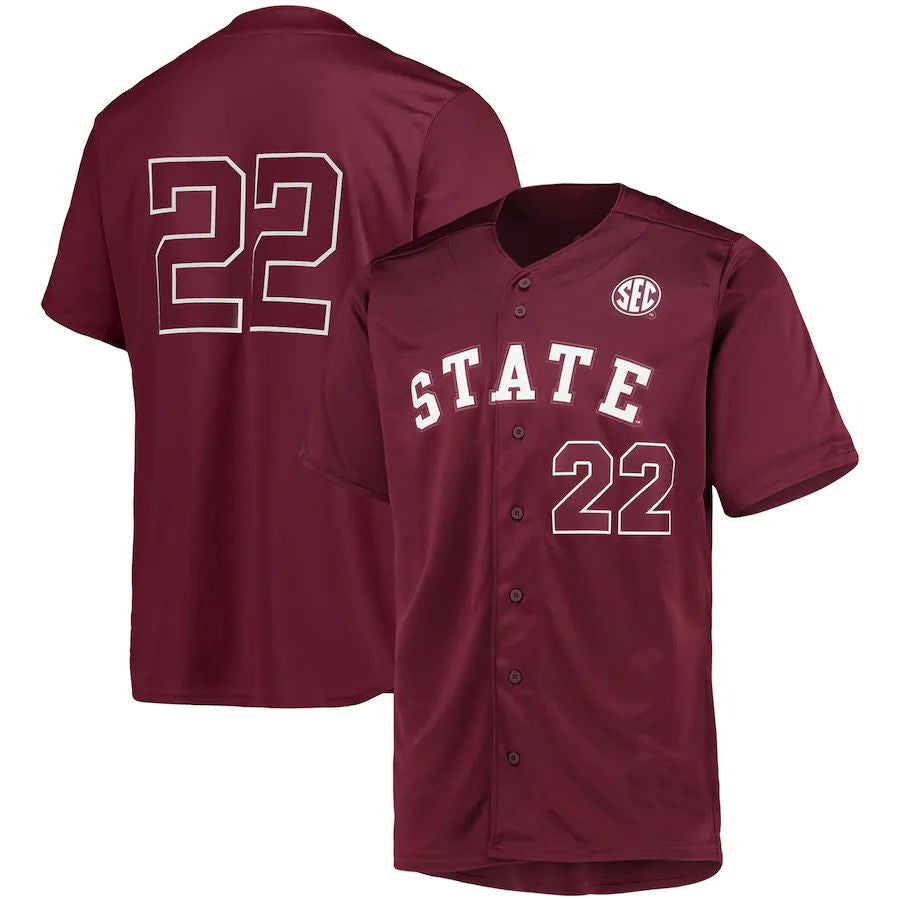 Rebec #22 M.State Bulldogs  Button-Up Baseball Jersey  Maroon Stitched American College Jerseys