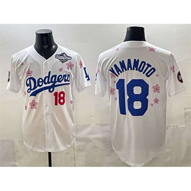 Rebec Los Angeles Dodgers #18 Yoshinobu Yamamoto White  2025 World Series Patch Tokyo Series Limited Stitched Jersey
