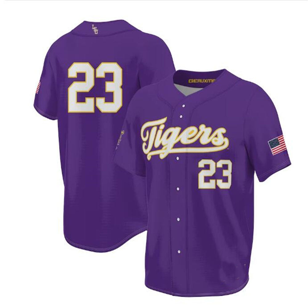 Rebec #23 L.Tigers ProSphere Unisex 2023 Baseball College World Series Champions Jersey - Purple Stitched American College Jerseys