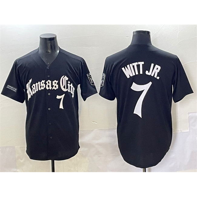 Rebec Kansas City Royals #7 Bobby Witt Jr. Black  'Gothic Crown Edition' Vapor Premier Limited Stitched Jersey