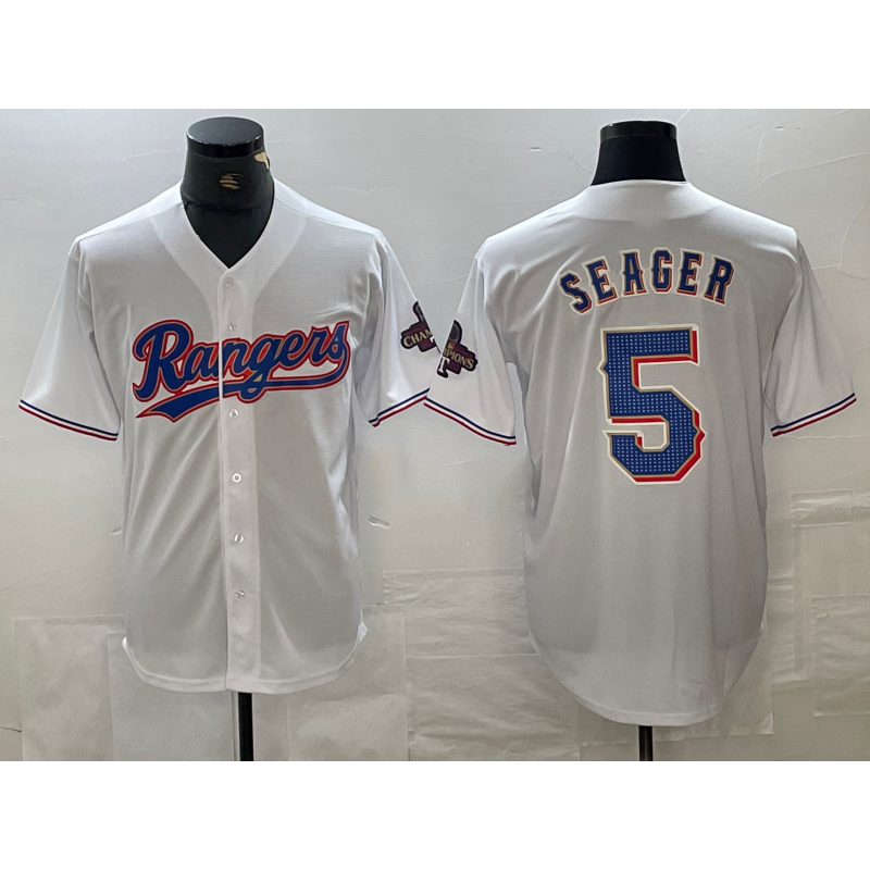 Rebec Texas Rangers #5 Corey Seager White  2023 World Series Champions Cool Base Jersey