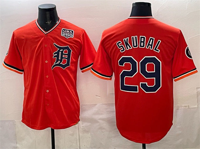 Rebec Detroit Tigers #29 Tarik Skubal Orange  2026 Alternate USA 250' Patch Vapor Premier Limited Stitched Jersey
