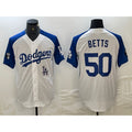 Rebec Los Angeles Dodgers #50 Mookie Betts White  Blue Fashion Stitched Cool Base Limited Jersey 2