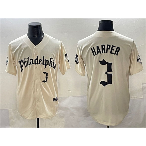 Rebec Philadelphia Phillies #3 Bryce Harper Cream  Gothic Vapor Limited Stitched Jersey