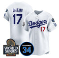 Rebec Los Angeles Dodgers #17 Shohei Ohtani White  2024 World Series With Fernando Memorial Patch Limited Stitched Jersey