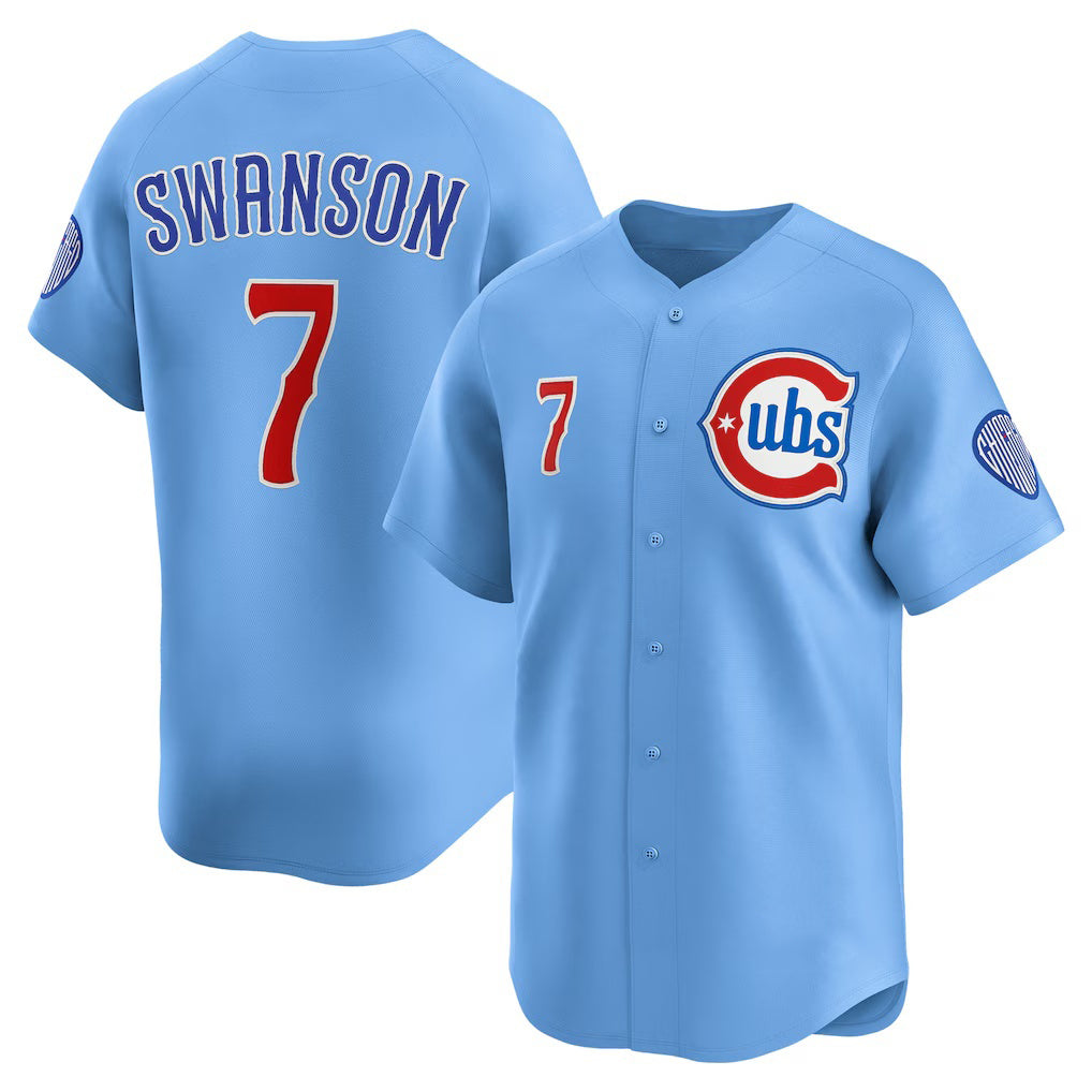 Rebec Chicago Cubs #7 Dansby Swanson Baby Blue  2nd Alternate Limited Player Jersey