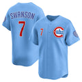 Rebec Chicago Cubs #7 Dansby Swanson Baby Blue  2nd Alternate Limited Player Jersey
