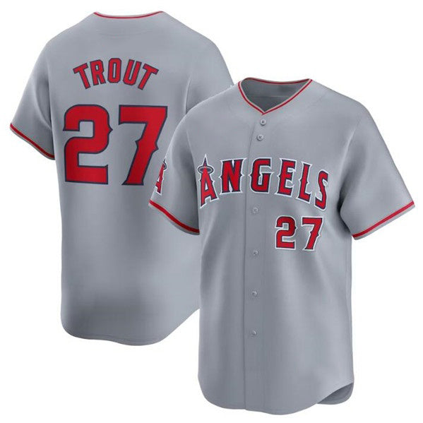 Rebec Los Angeles Angels #27 Mike Trout Gray  Away Limited Stitched Jersey