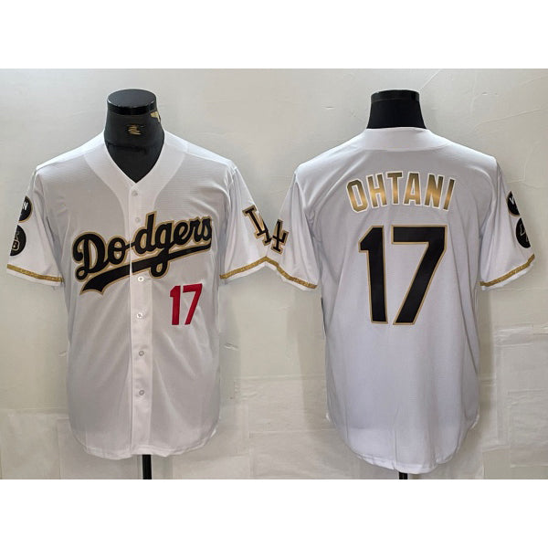 Rebec Los Angeles Dodgers #17 Shohei Ohtani Number White Gold  Fashion Stitched Cool Base Limited Jerseys