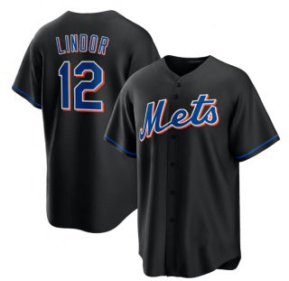 Rebec New York Mets #12 Francisco Lindor Black  2022 Cool Base Stitched Jersey