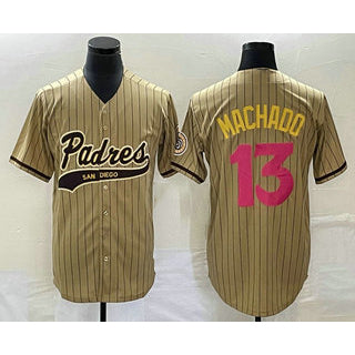 Rebec San Diego Padres #13 Manny Machado Tan  Pinstripe 2023 City Connect Cool Base Stitched Jersey 2