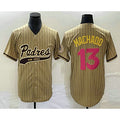 Rebec San Diego Padres #13 Manny Machado Tan  Pinstripe 2023 City Connect Cool Base Stitched Jersey 2