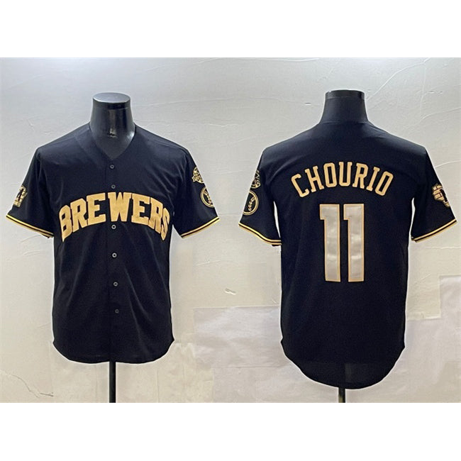 Rebec Milwaukee Brewers #11 Jackson Chourio Black Gold  With Home Patch Limited Stitched Jersey