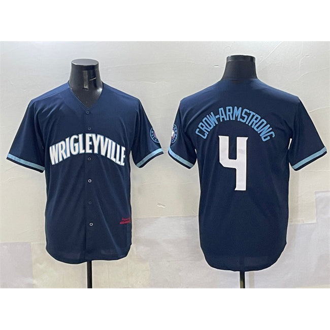 Rebec Chicago Cubs #4 Pete Crow-Armstrong Navy  City Connect Stitched Jersey