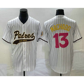 Rebec San Diego Padres #13 Manny Machado White  Pinstripe 2023 City Connect Cool Base Stitched Jersey 2