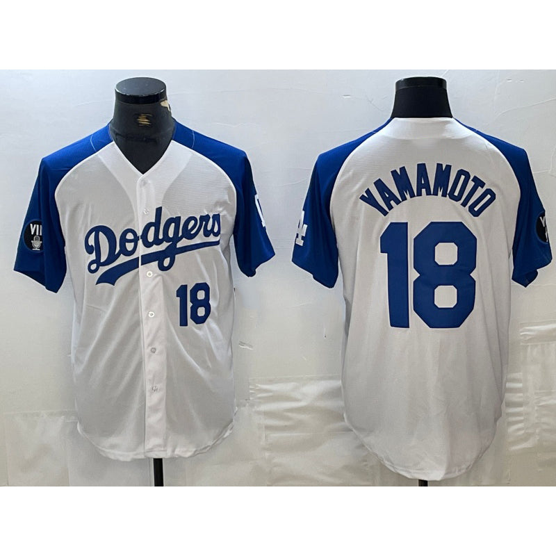 Rebec Los Angeles Dodgers #18 Yoshinobu Yamamoto Number White Blue  Fashion Stitched Cool Base Limited Jersey 2