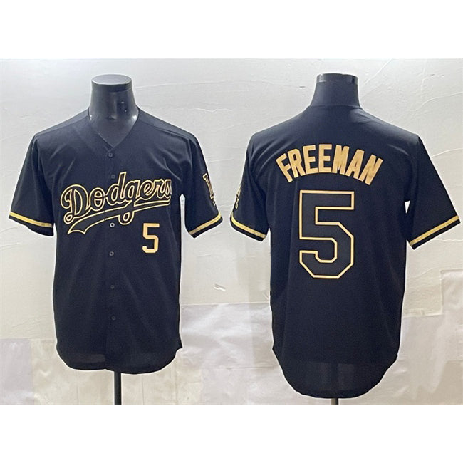 Rebec Los Angeles Dodgers #5 Freddie Freeman Black Gold  Limited Stitched Jersey