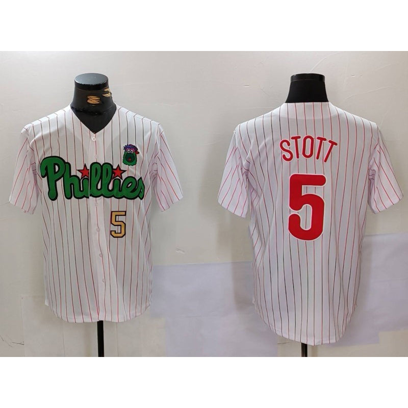 Rebec Philadelphia Phillies #5 Bryson Stott White Green  Cool Base Stitched Jerseys