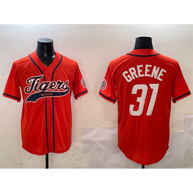 Rebec Detroit Tigers #31 Riley Greene Orange  With Patch Cool Base Stitched Jersey 2