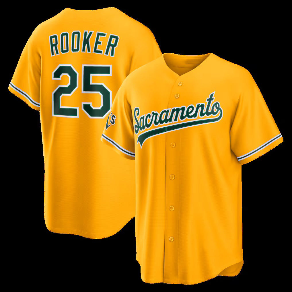 Rebec Oakland Athletics  #25 Brent Rooker Gold  Alternate Stadium Jersey