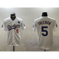 Rebec Los Angeles Dodgers #5 Freddie Freeman White Gold  2024 World Series With No. 34 Patch Home Limited Stitched Jersey